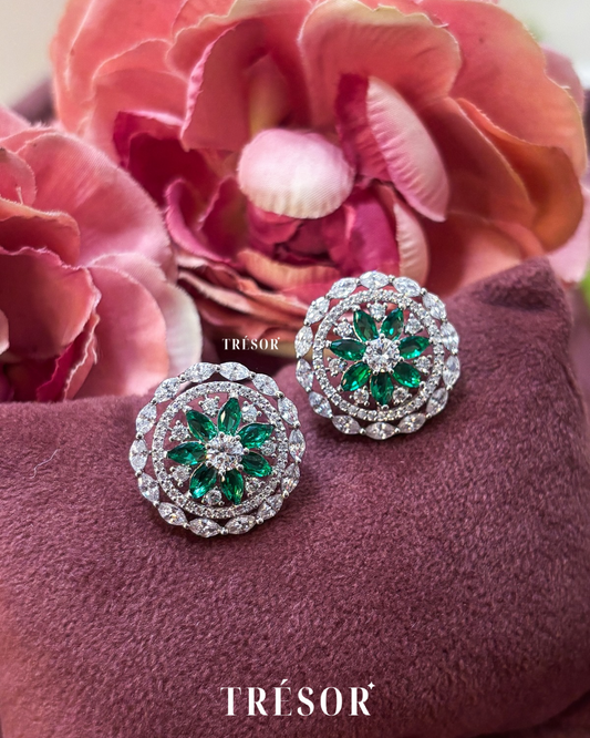 Green Floral Studs