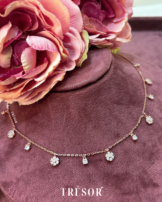Fan Flower & Micro Diamonds Charm Necklace