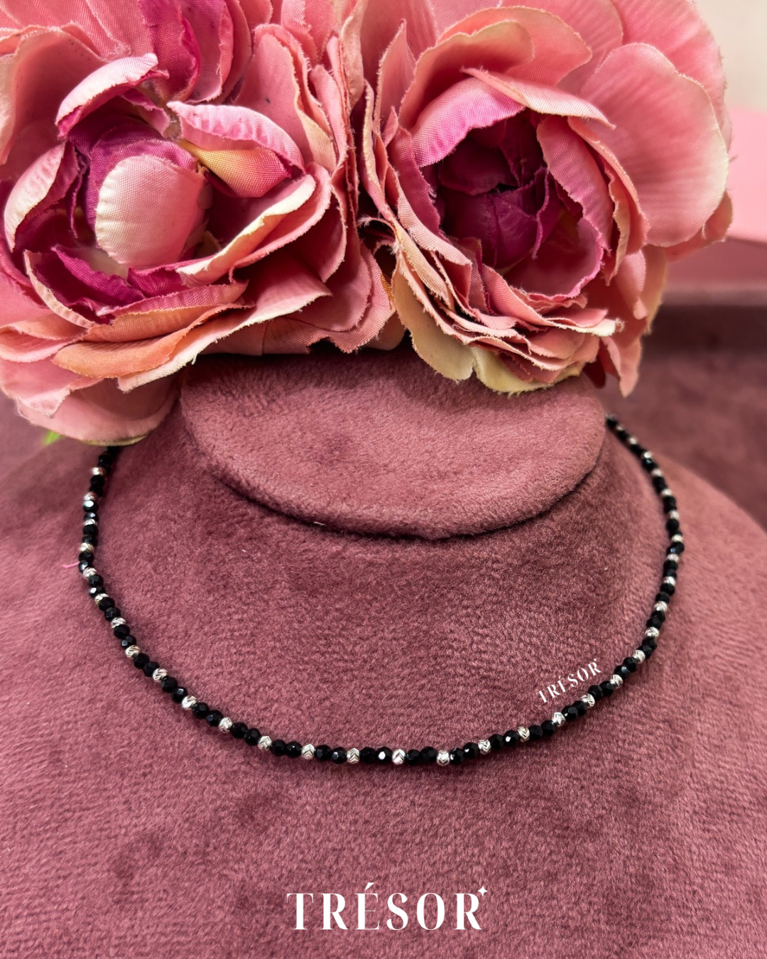 2 Black Beads & Silver Balls Anklet