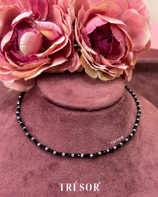 2 Black Beads & Silver Balls Anklet