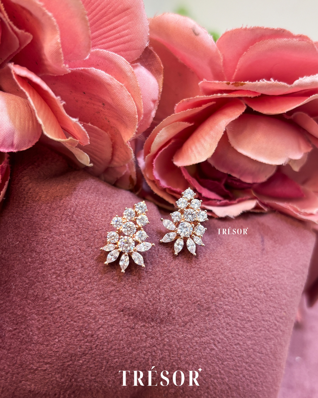 Diamond Triangle & Half Flower Studs