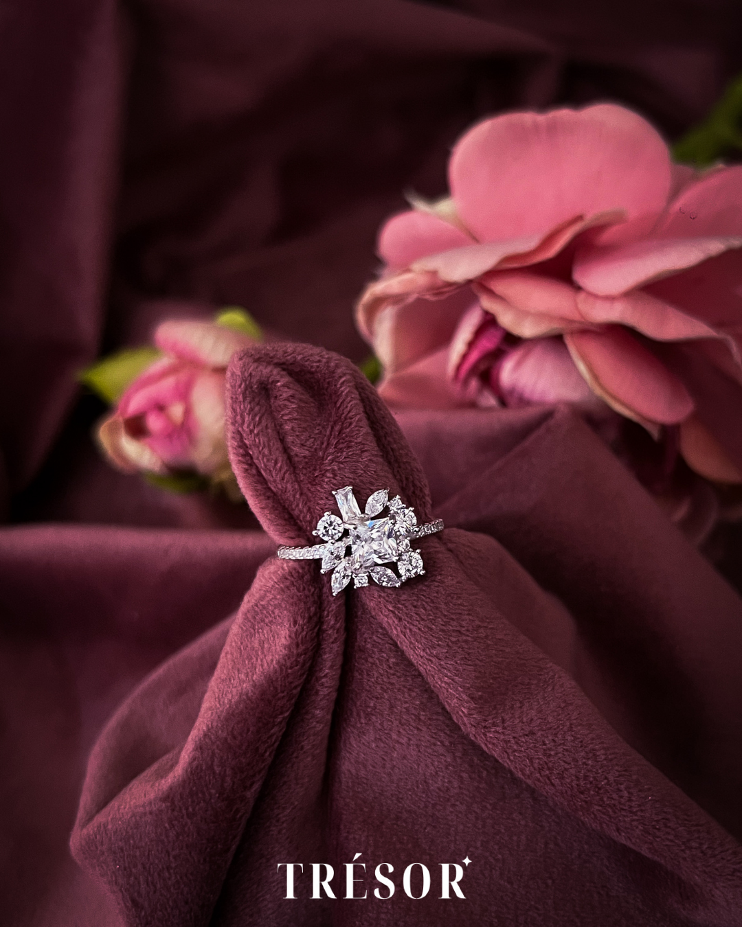 Square Centre with Marquise & Diamond Ring