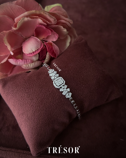 Square Baguette & Two Flowers Bracelet