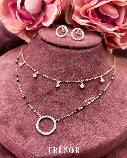 Halo Round Double Line Mangalsutra Pendant Set