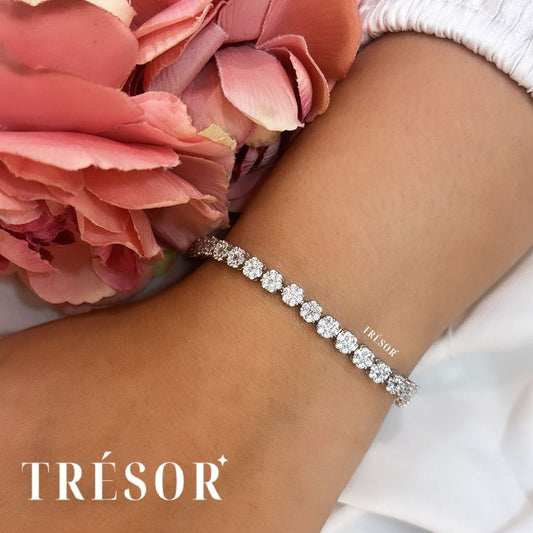 Diamond Flower Silver Tennis Bracelet