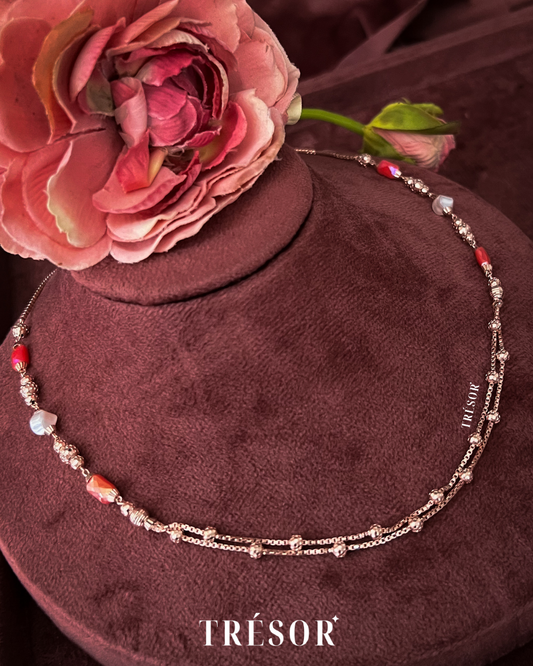 Red & White Bead Double Line Necklace