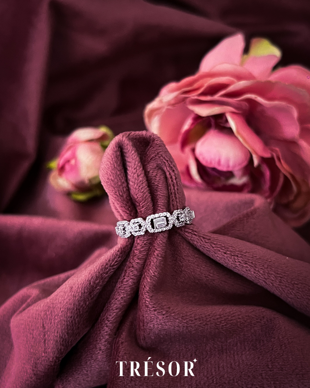 Rectangle & Hexagon Half Band Ring