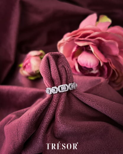 Rectangle & Hexagon Half Band Ring