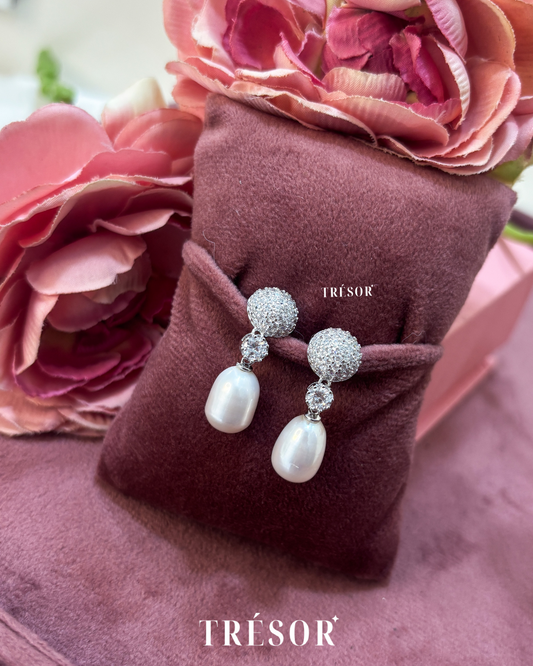 Studded Ball & Big Pearl Long Earrings