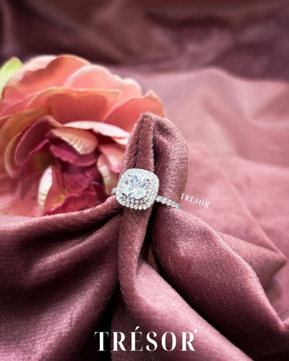 Pop Solitaire Halo Cushion Ring