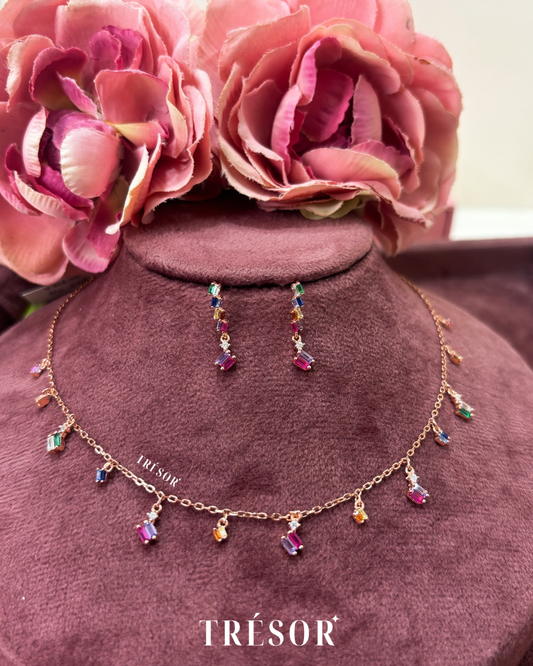 Multi Colour Square Dangle Pendant Set