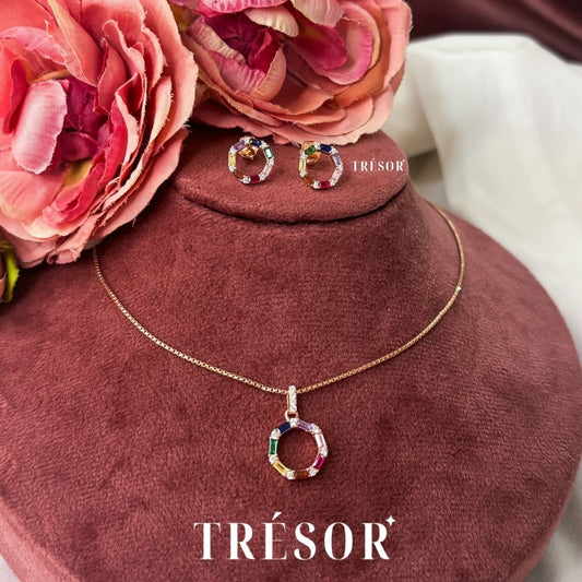 Multi Colour Halo Pendant Set